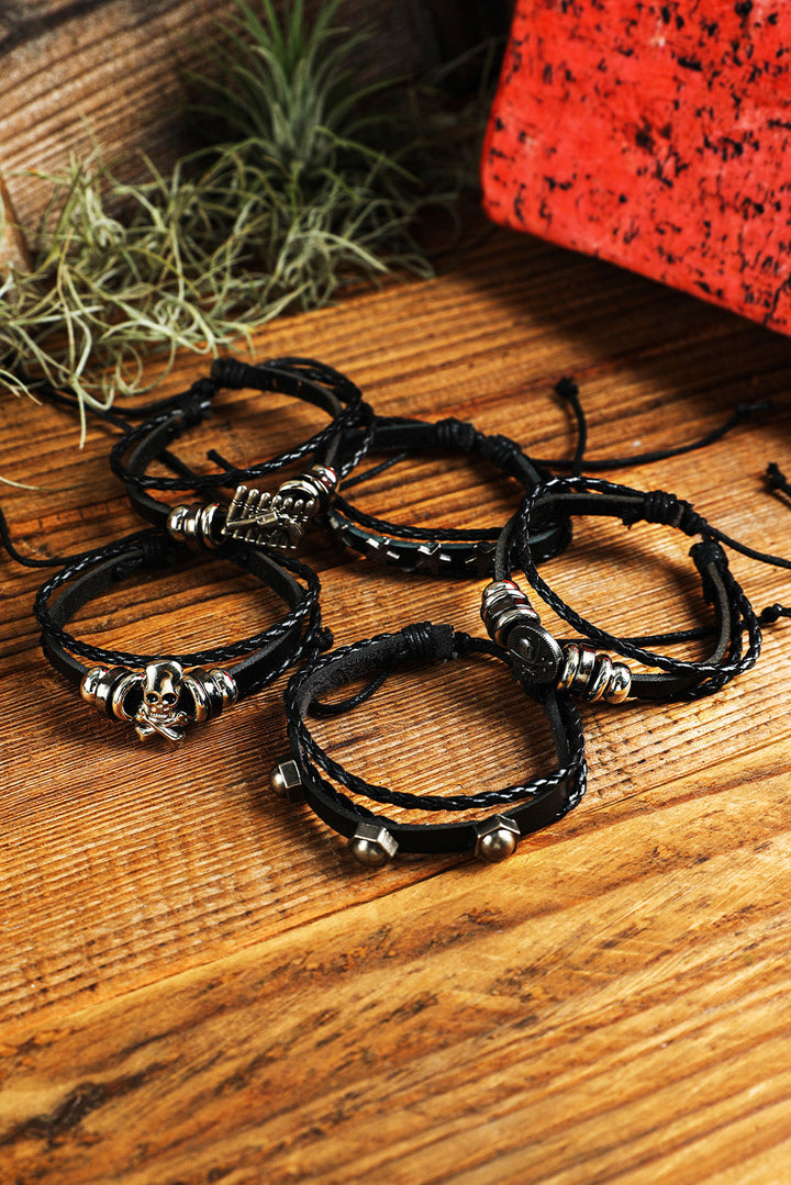 Ensemble de bracelets en cuir PU avec motif tête de mort et étoile
