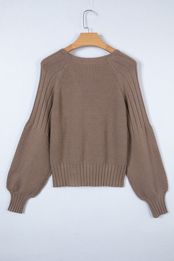Mixed Texture Knit Button V Neck Sweater Cardigan