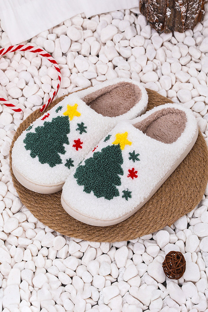 Fuzzy Christmas Tree Pattern Home Slippers
