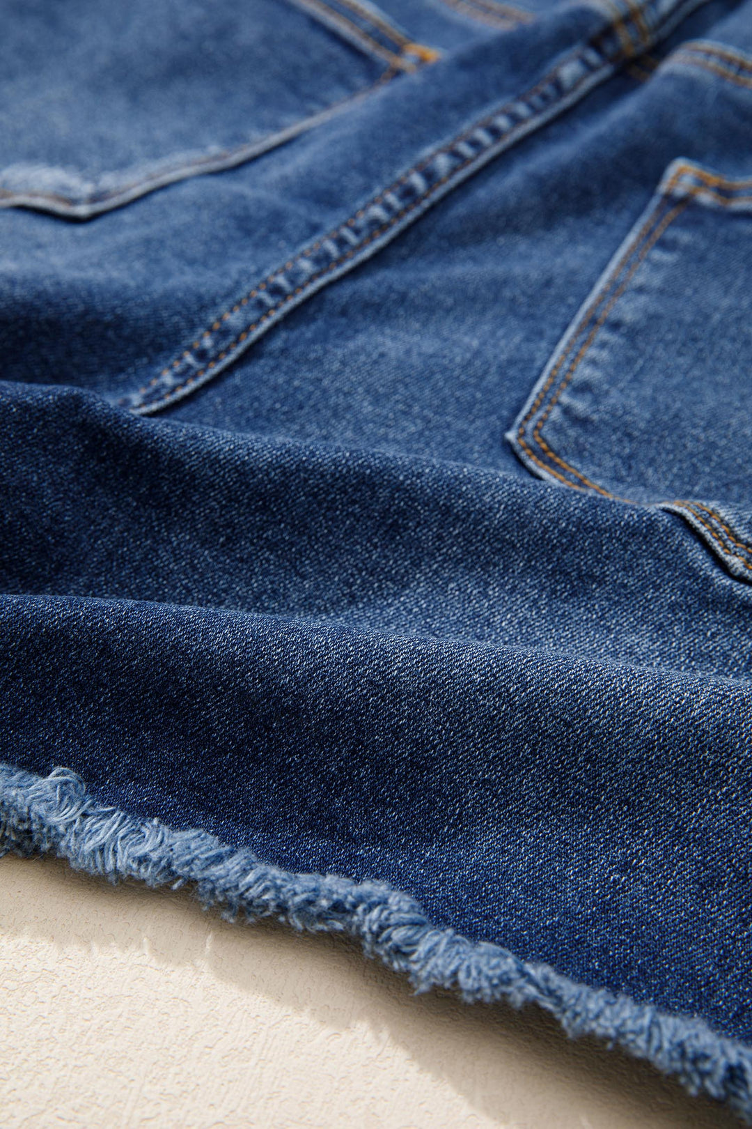 Sail Blue Asymmetric Raw Hem Distressed Whiskery Denim Shorts