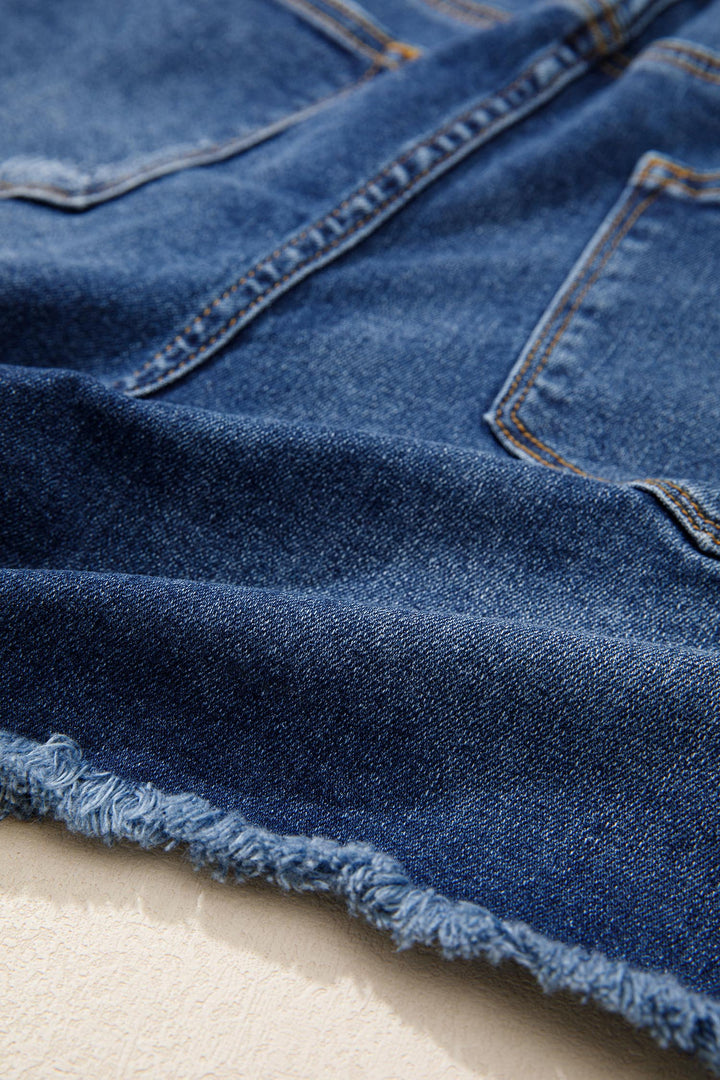 Sail Blue Asymmetric Raw Hem Distressed Whiskery Denim Shorts