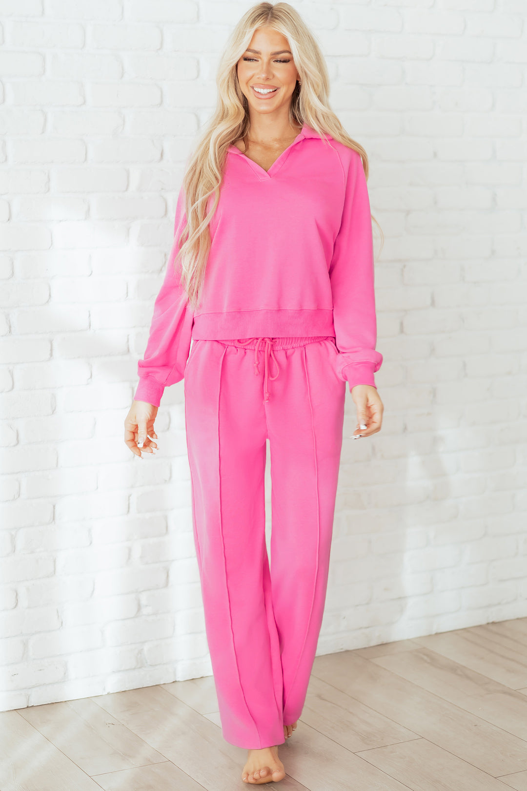 Sachet Pink Collared Pullover and Central Seam Pants Set