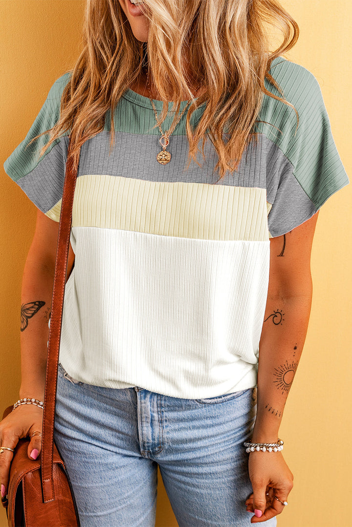 Ribbed Color Block Patchwork T-shirt