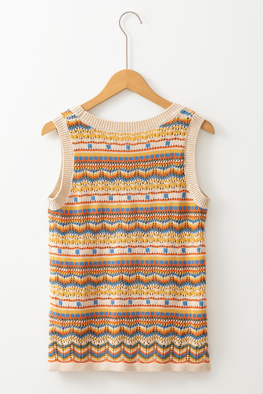 Eyelet Crochet Round Neck Sweater Vest