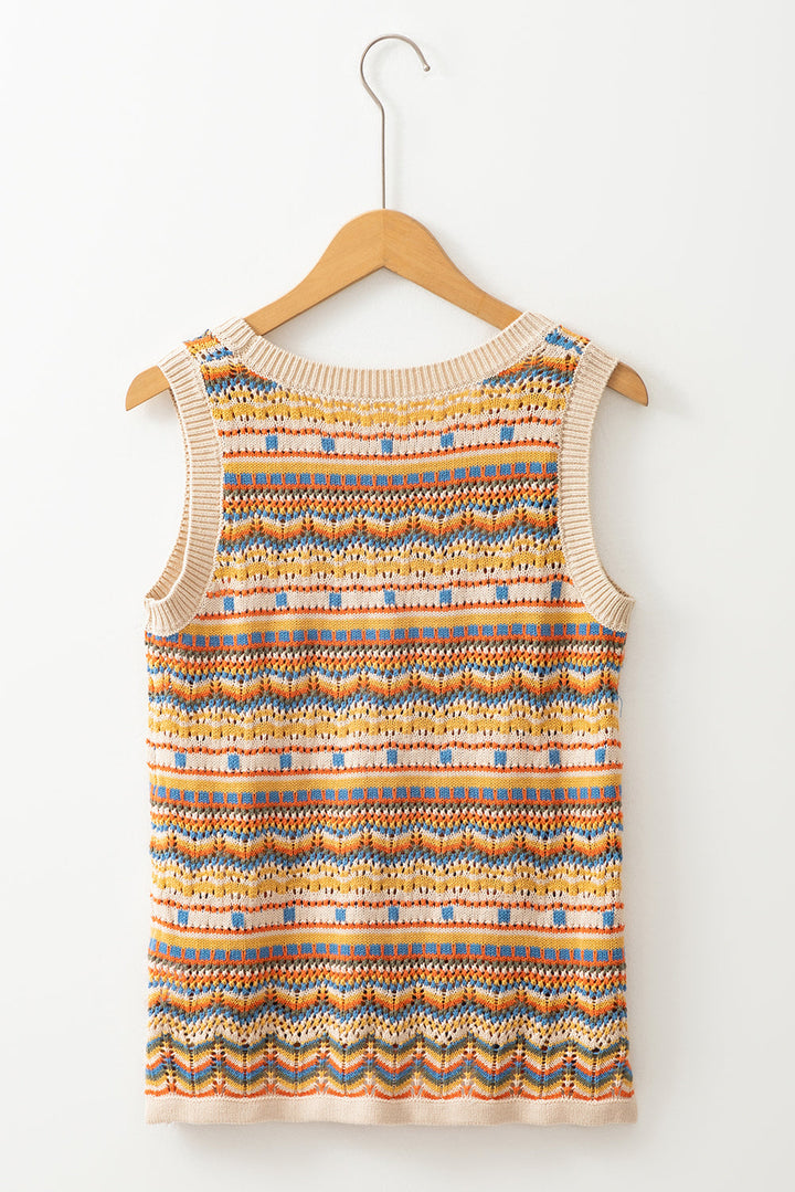 Eyelet Crochet Round Neck Sweater Vest