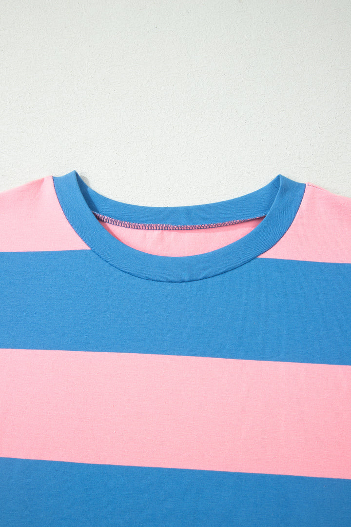 Bright Pink Striped Color Block Oversize Tunic Tee