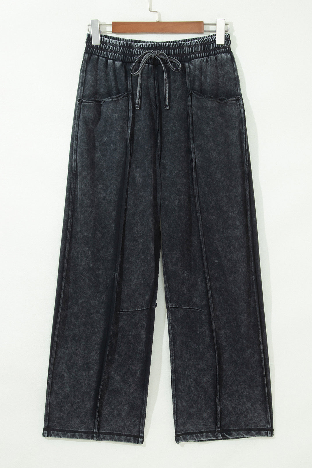Black Raw Seam Drawstring Elastic Waist Barrel Pants