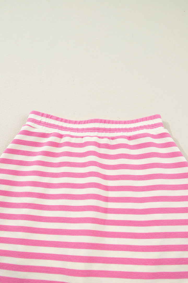 Sachet Pink Textured Stripe Print Zip Collar Sleeveless 2pcs Skort Set