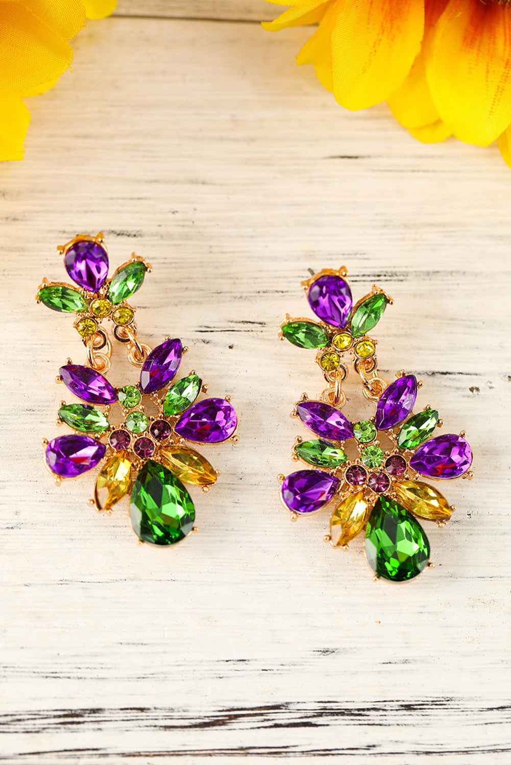 Boucles d'oreilles pendantes en pierres précieuses Mardi Gras