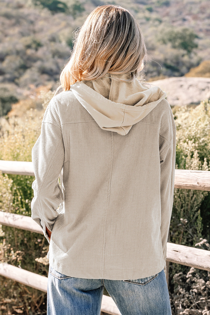 Beige 2 in 1 Thermal Knit Textured Hooded Jacket