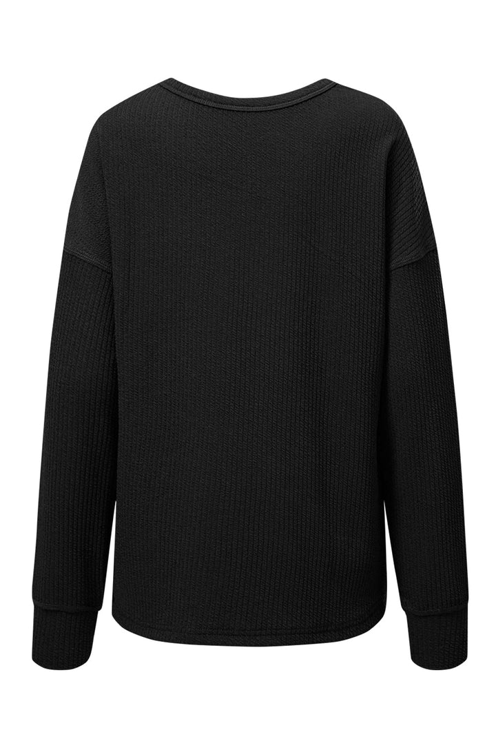 Solid Color Corded Drop Shoulder Long Sleeve Top