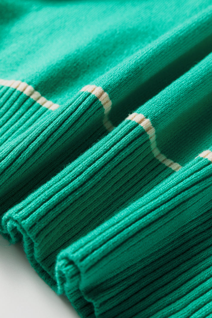 Sea Green Contrast Detail Drop Shoulder Baggy Sweater