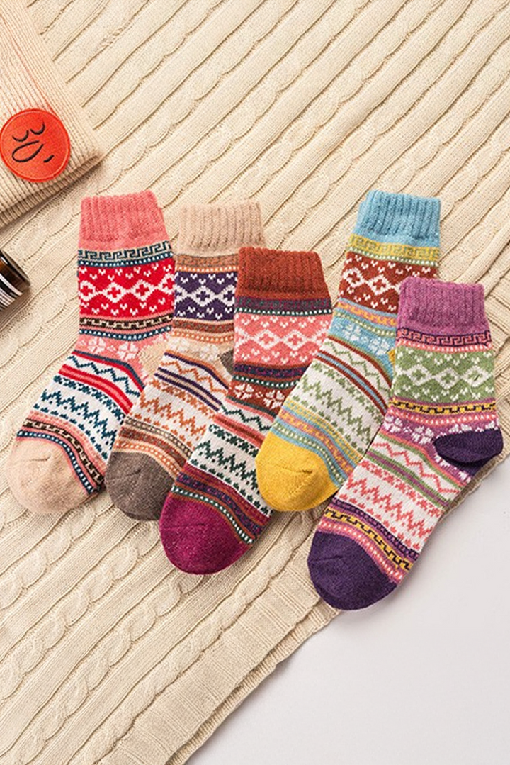Lot de 5 paires de chaussettes mi-mollet souples à motif bohème