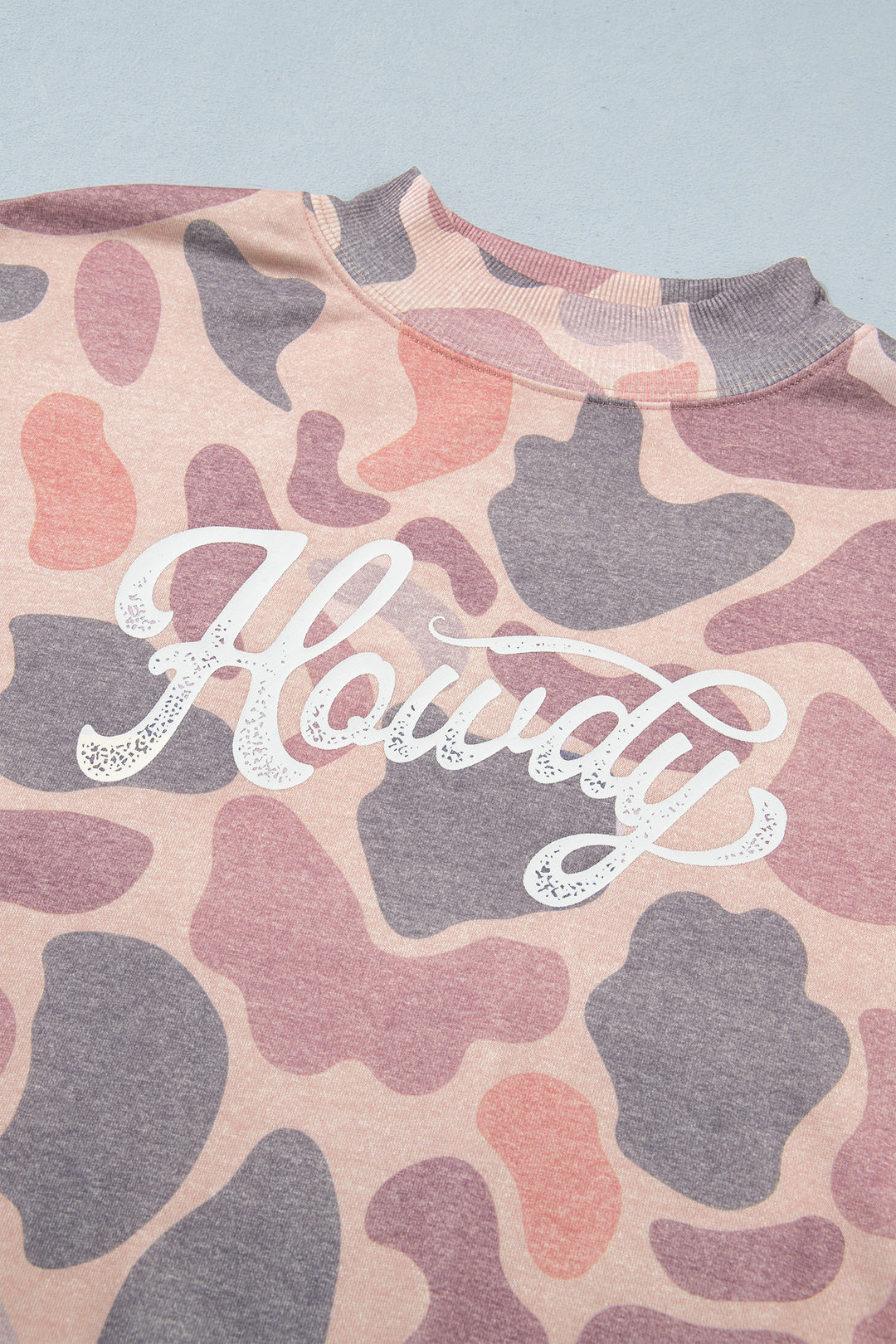 Multicolour Camo Print Howdy Western Style Baggy Pullover Sweatshirt