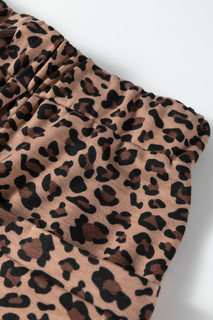 Brown Leopard High-Low Loose Tee Ankle Length Pants Set