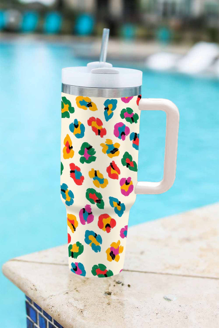 Multi Color Leopard Print Handle Stainless Tumbler 40oz