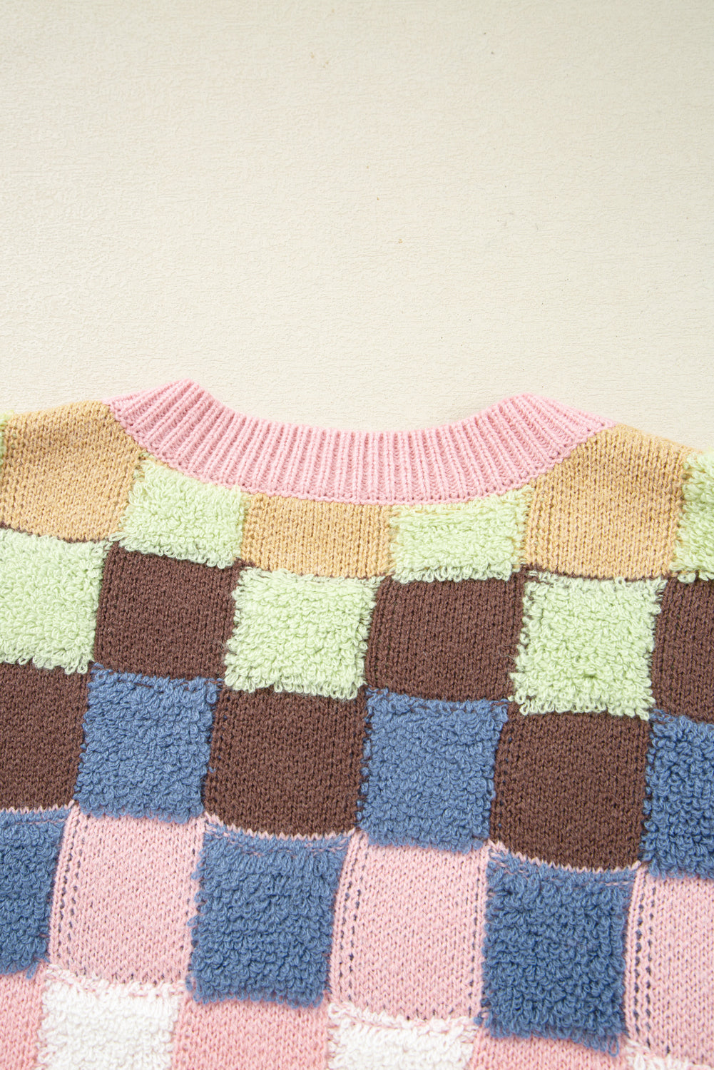 Plush Checkered Pattern Button Front Cardigan Sweater