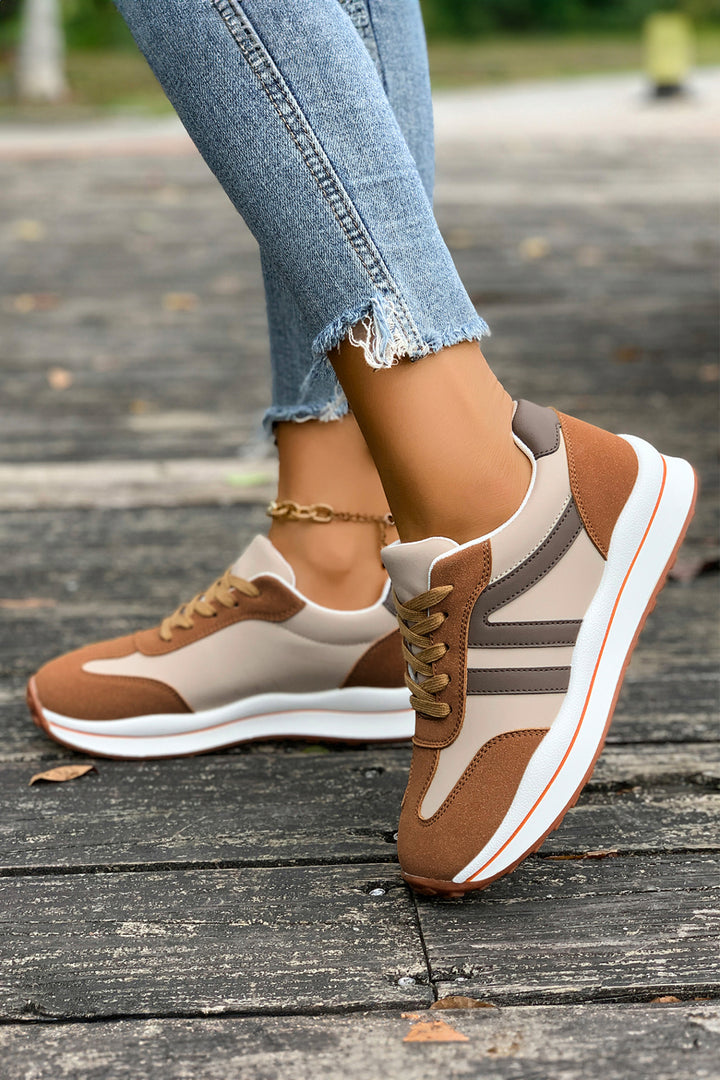 Varsity Color Block Patchwork Lace-up PU??Leather Sneakers