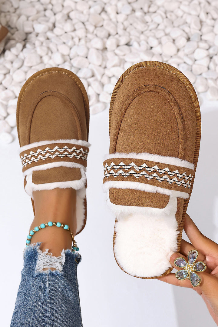 Suede Wavy Striped Plush Lined Slippers (Run Small, Size Up)