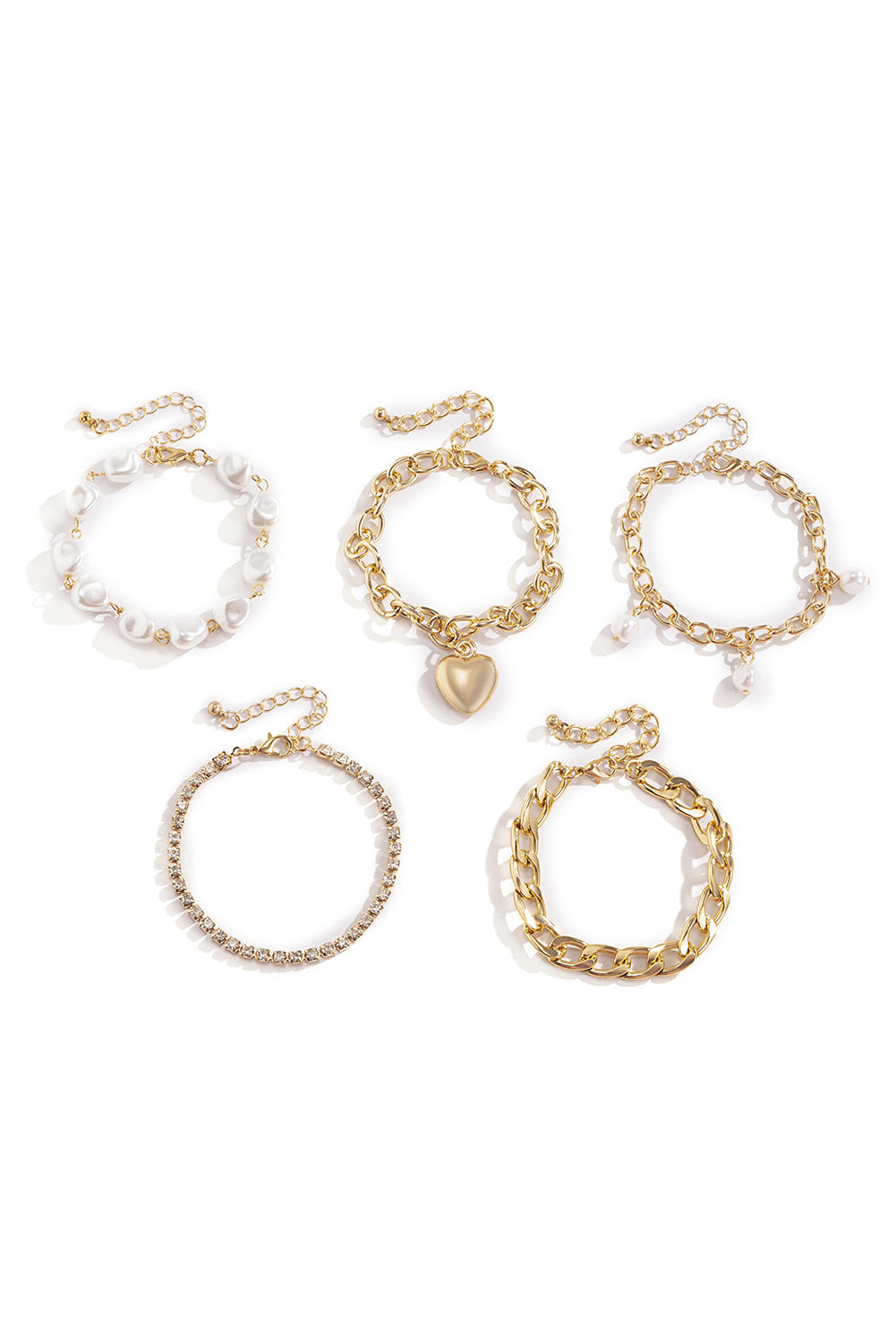 Armband-Set mit Herzanhänger und Perlen und Strass