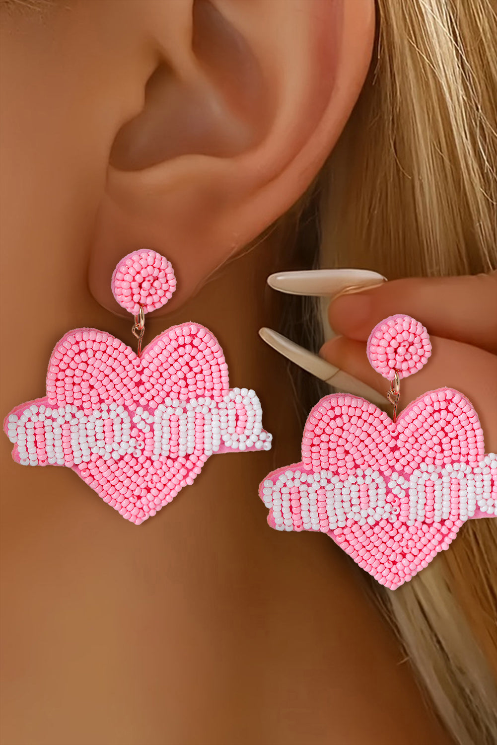 Mama Heart Shape Beaded Stud Earrings