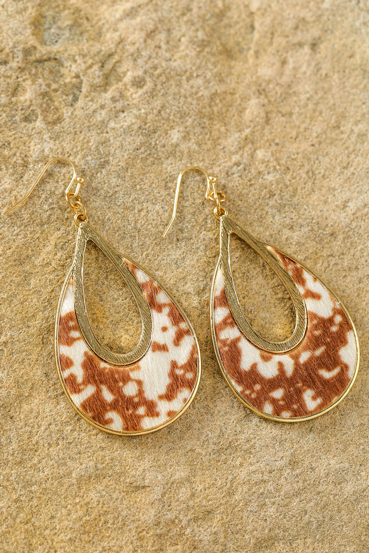 Boucles d'oreilles à crochet en forme de goutte d'eau creuse à imprimé léopard