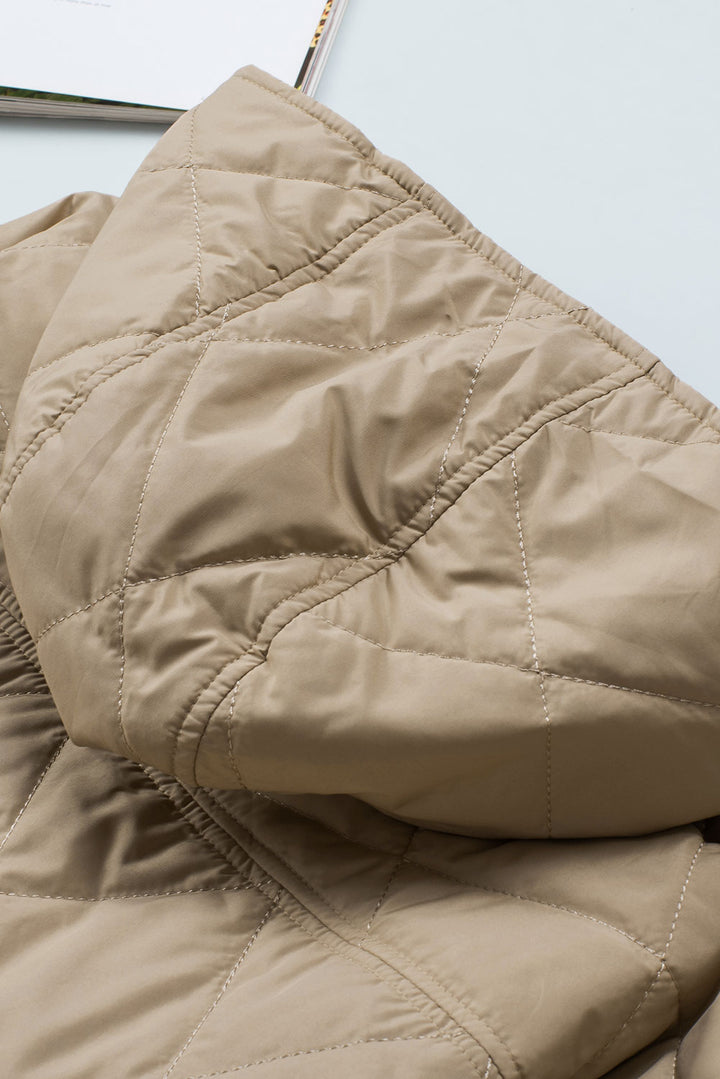 Khaki Quilted Snap Button Hooded Puffer Coat