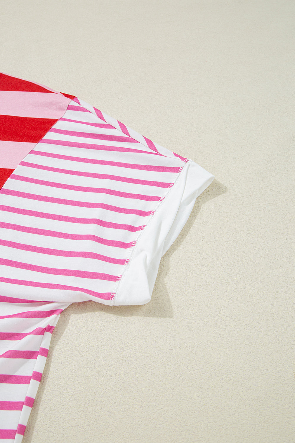 Patchwork Round Neck Side Split Loose T Shirt