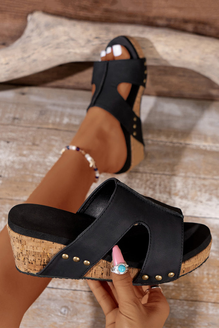 Cut Out Rivet Slip-on Wedge Slippers