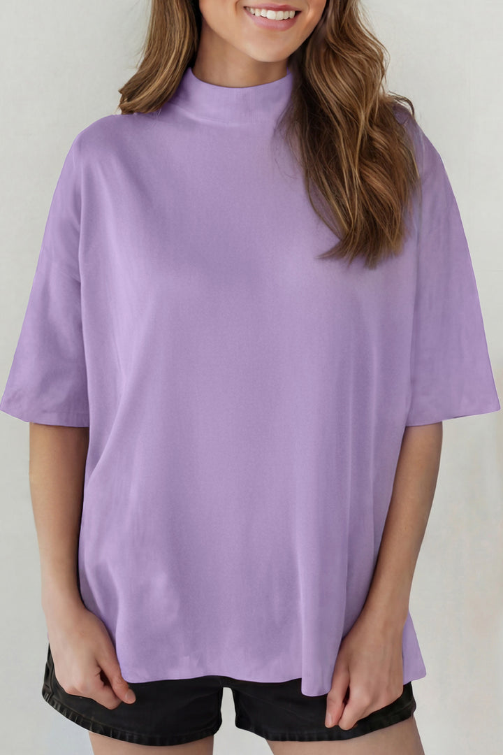 Wisteria Solid Color High Neck Oversize Tee