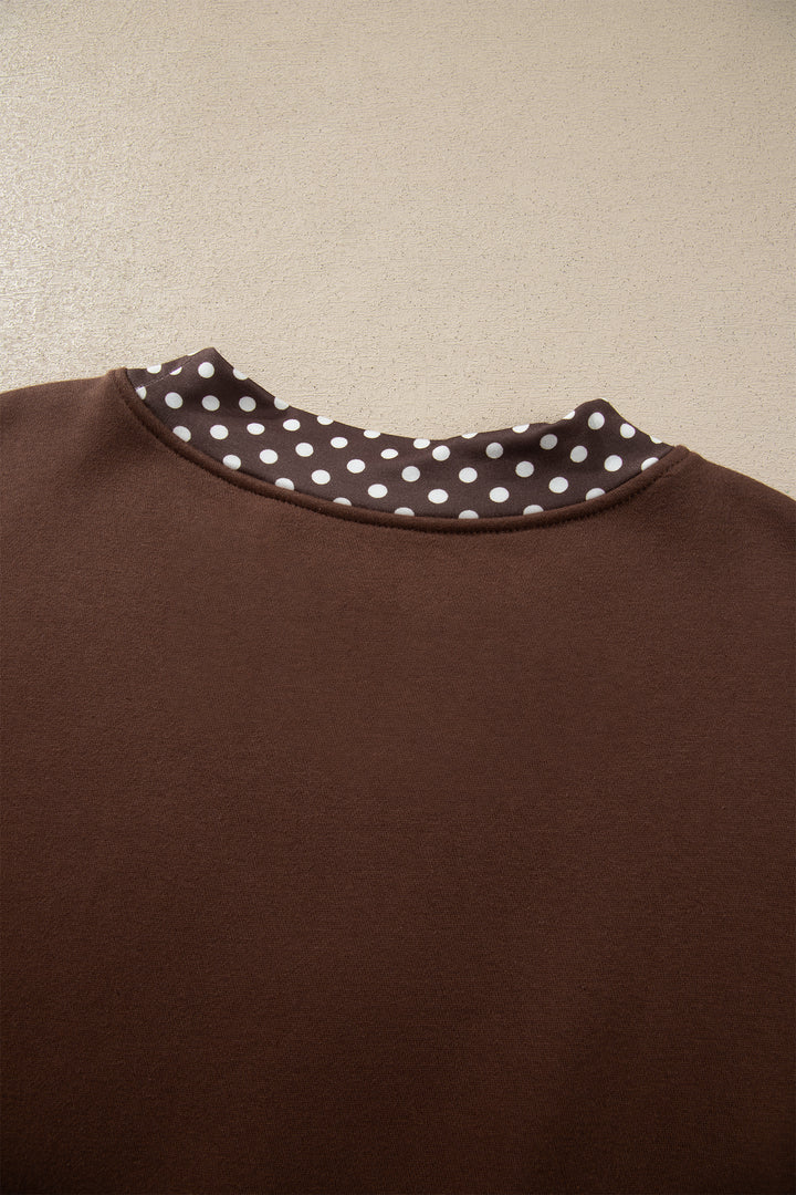 Brown Colorblock Polka Dot Contrast Trim Oversized Sweatshirt