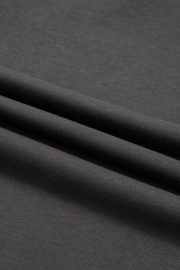 Carbon Grey Color Block Denim Patchwork Polo Collar T Shirt Shift Dress