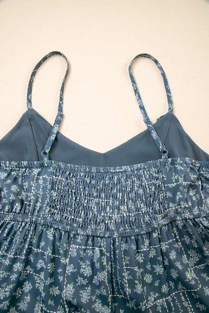 spaghetti straps floral print knot detail high waist flared dress