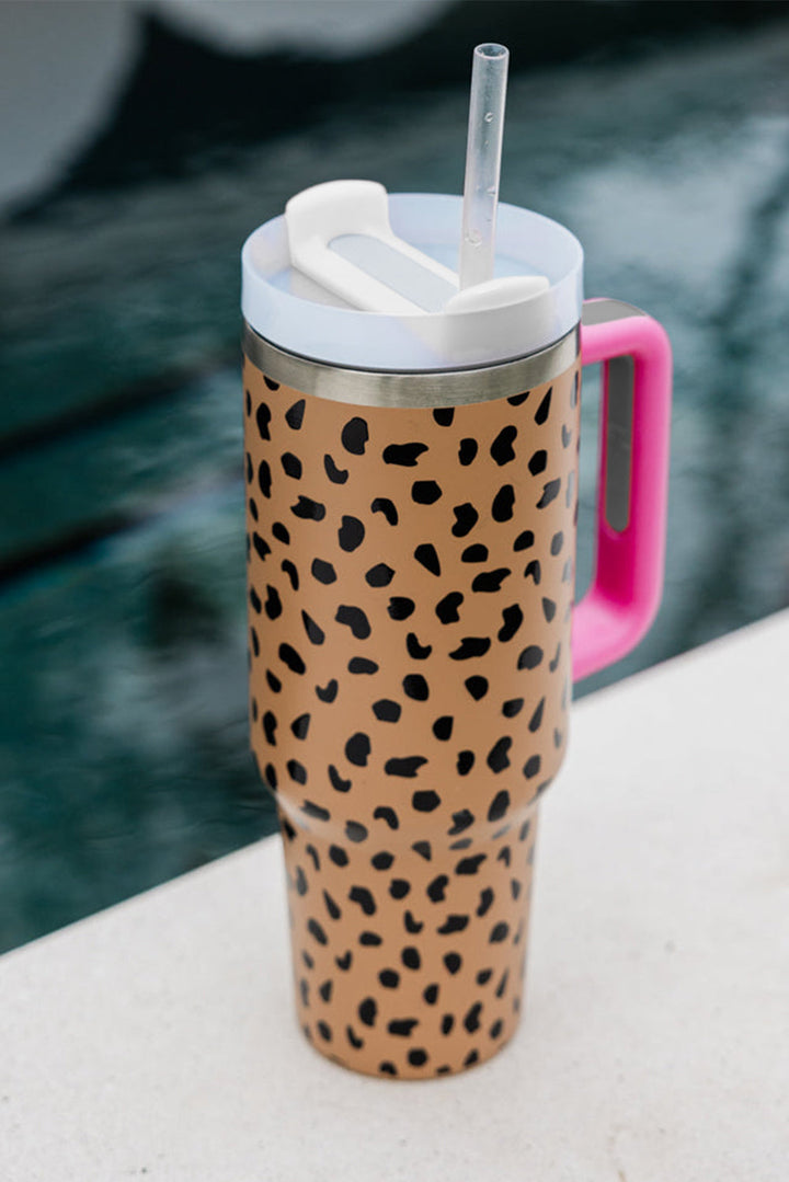 Tasse à anse avec paille imprimée léopard 40 oz