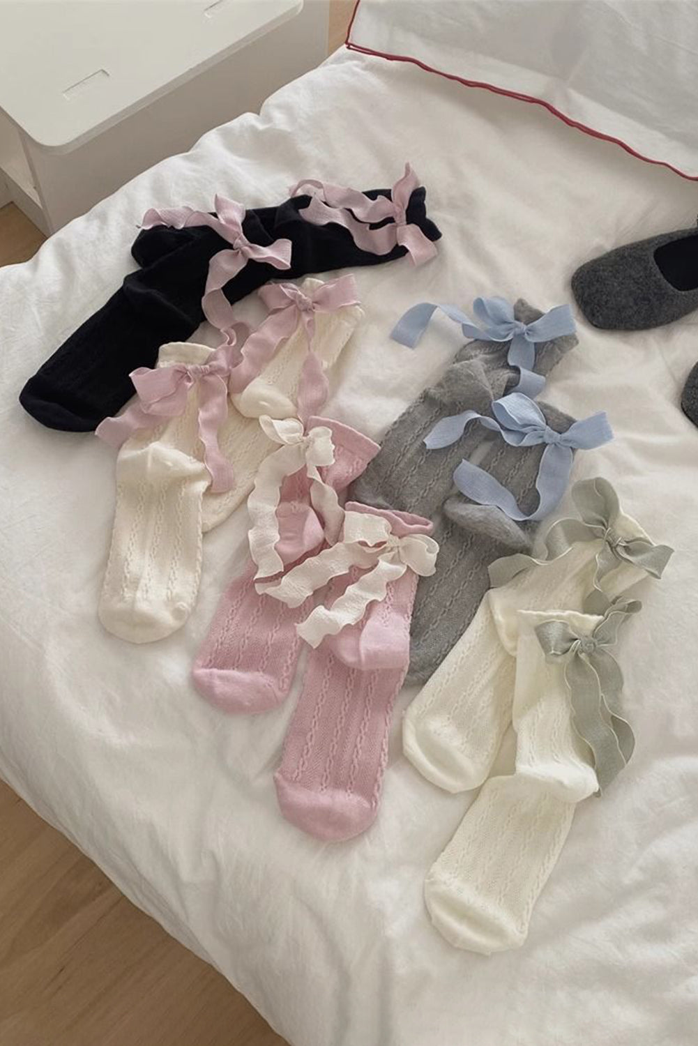 5 paires de chaussettes en tricot texturé avec nœud en ruban contrasté