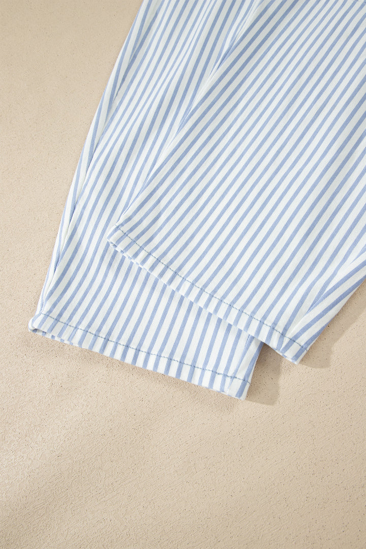 Sky Blue Stripe Casual Barrel Jeans