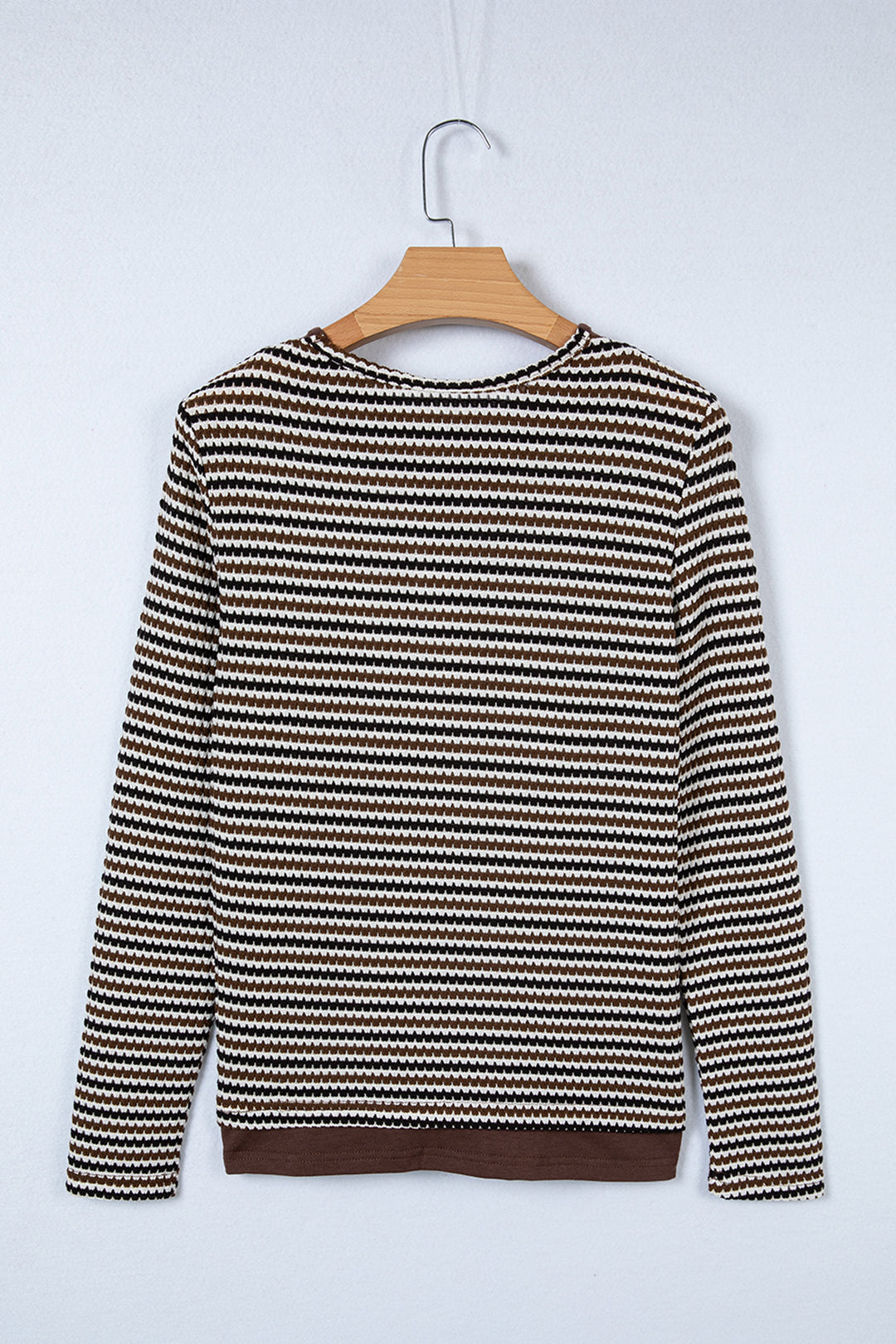 Faux Two Piece Textured Striped Round Neck Long Sleeve T Shirt