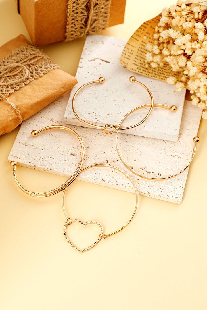 Ensemble de bracelets manchette ouverts multicouches plaqués cœur