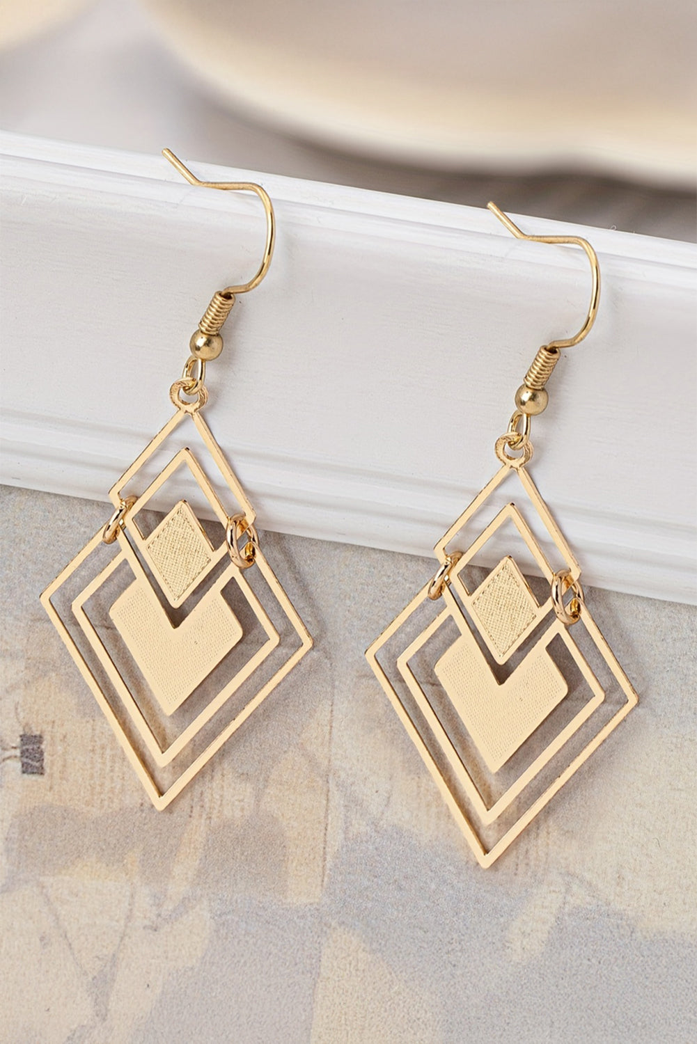 Vintage Geometric Plated Alloy Dangle Earrings