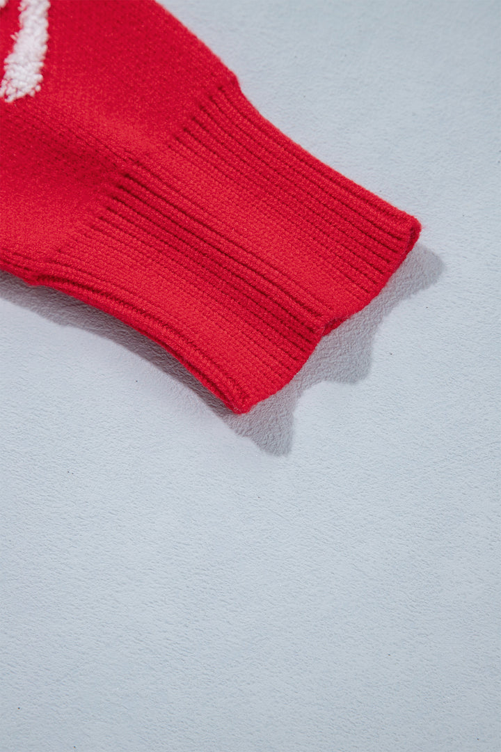 Fiery Red All Over Bow Dropped Shoulder Round Neck Shift Sweater