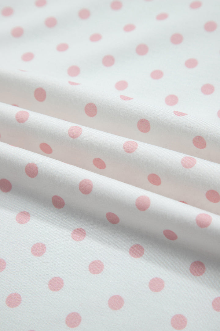 Pink Polka Dot Patchwork Colorblock Long Sleeve Casual Two Piece Pants Set
