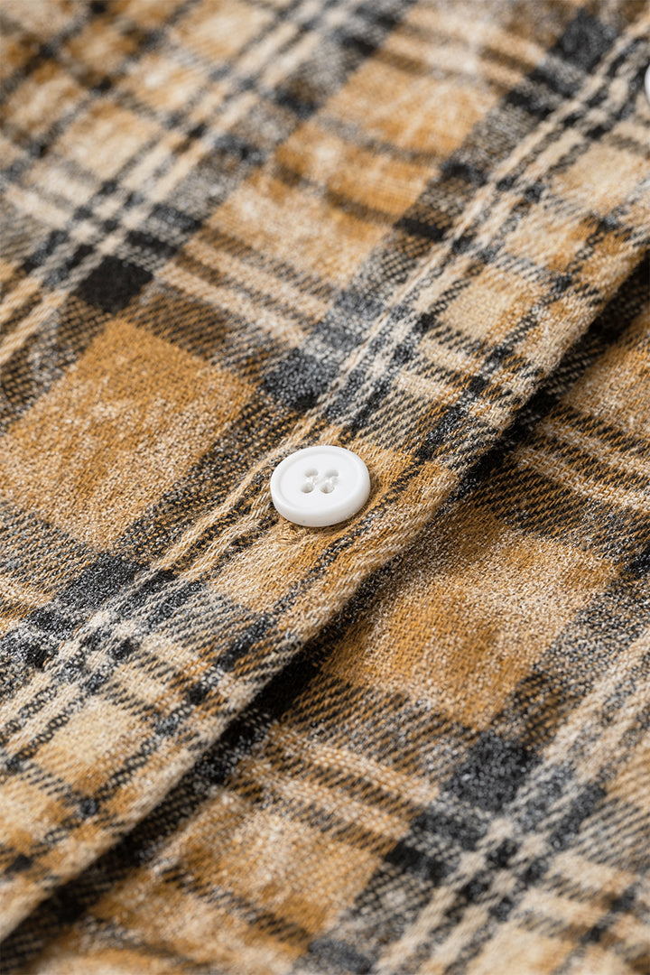 Brown Retro Plaid Long Sleeve Button Down Shirt
