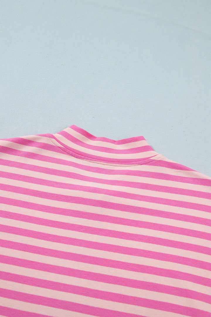 Pink Stripe Zip-up Puff Sleeve Zip Jacket Sweatshirt