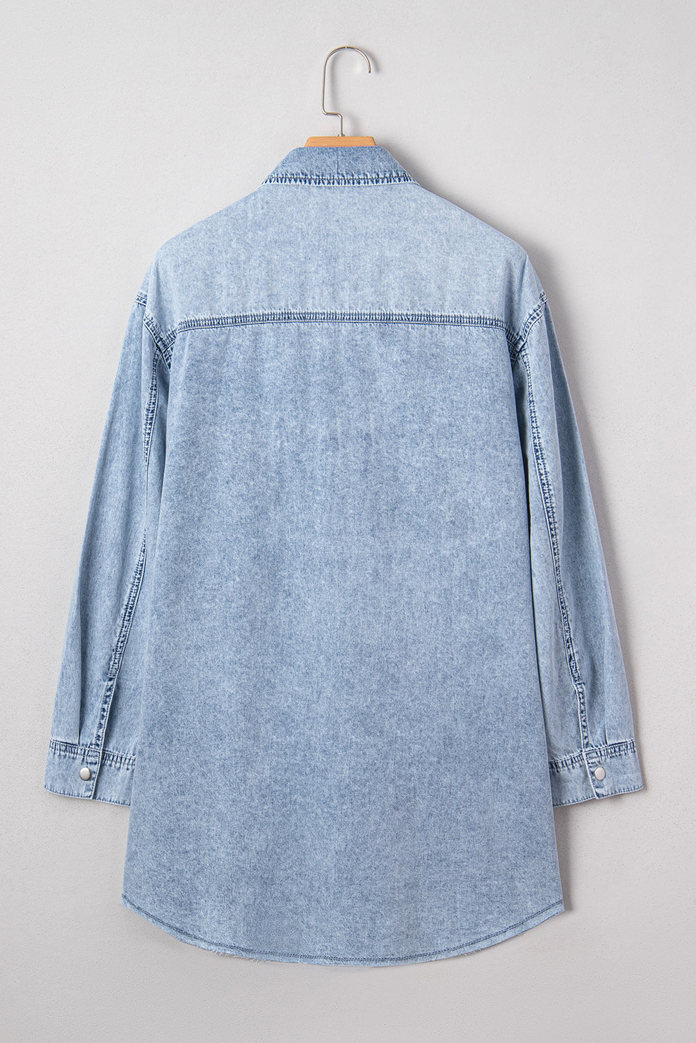 Chest Pocket Raw Hem Denim Loose Shirt Dress