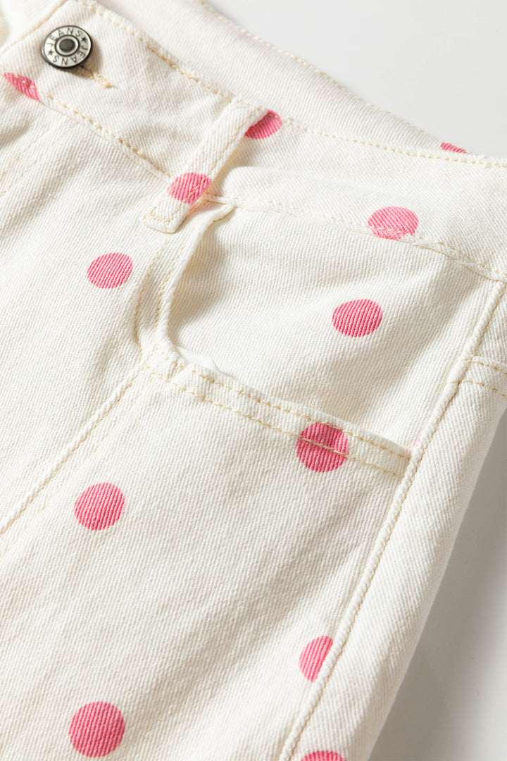 Pink Tailored Seam Polka Dot Print Barrel Casual Jeans