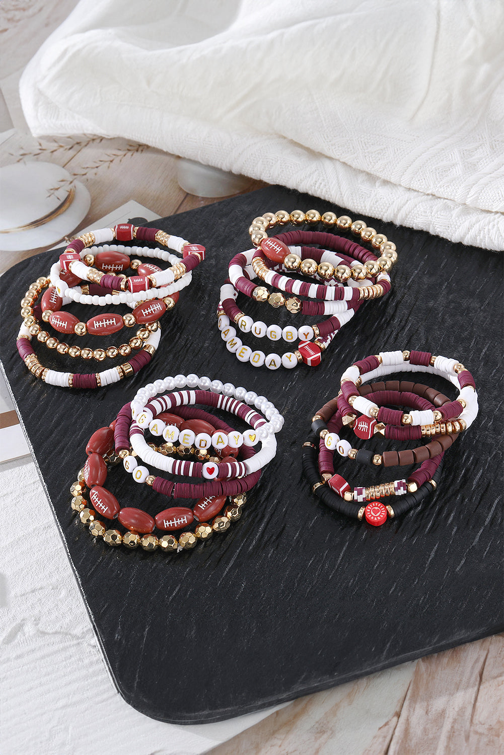 5pcs Football Beading Elastic Bracelet Set