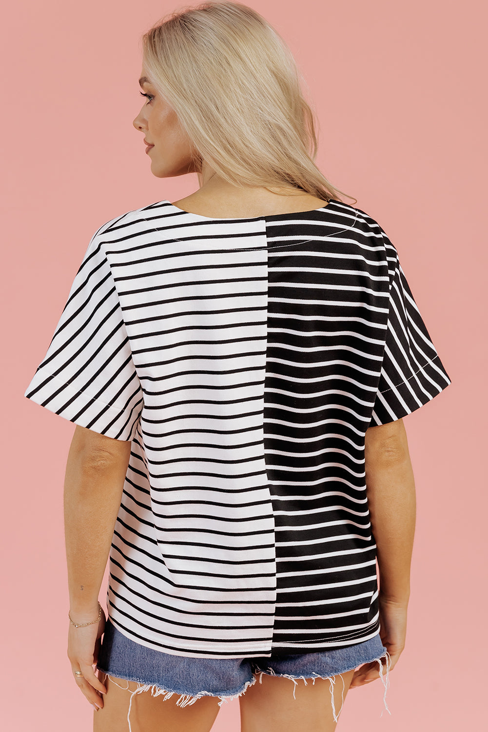Two Tone Colorblock V Neck T Shirt