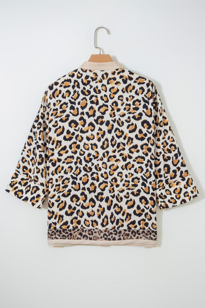 Mixed Leopard Patchwork 3/4 Sleeve Loose Shirt