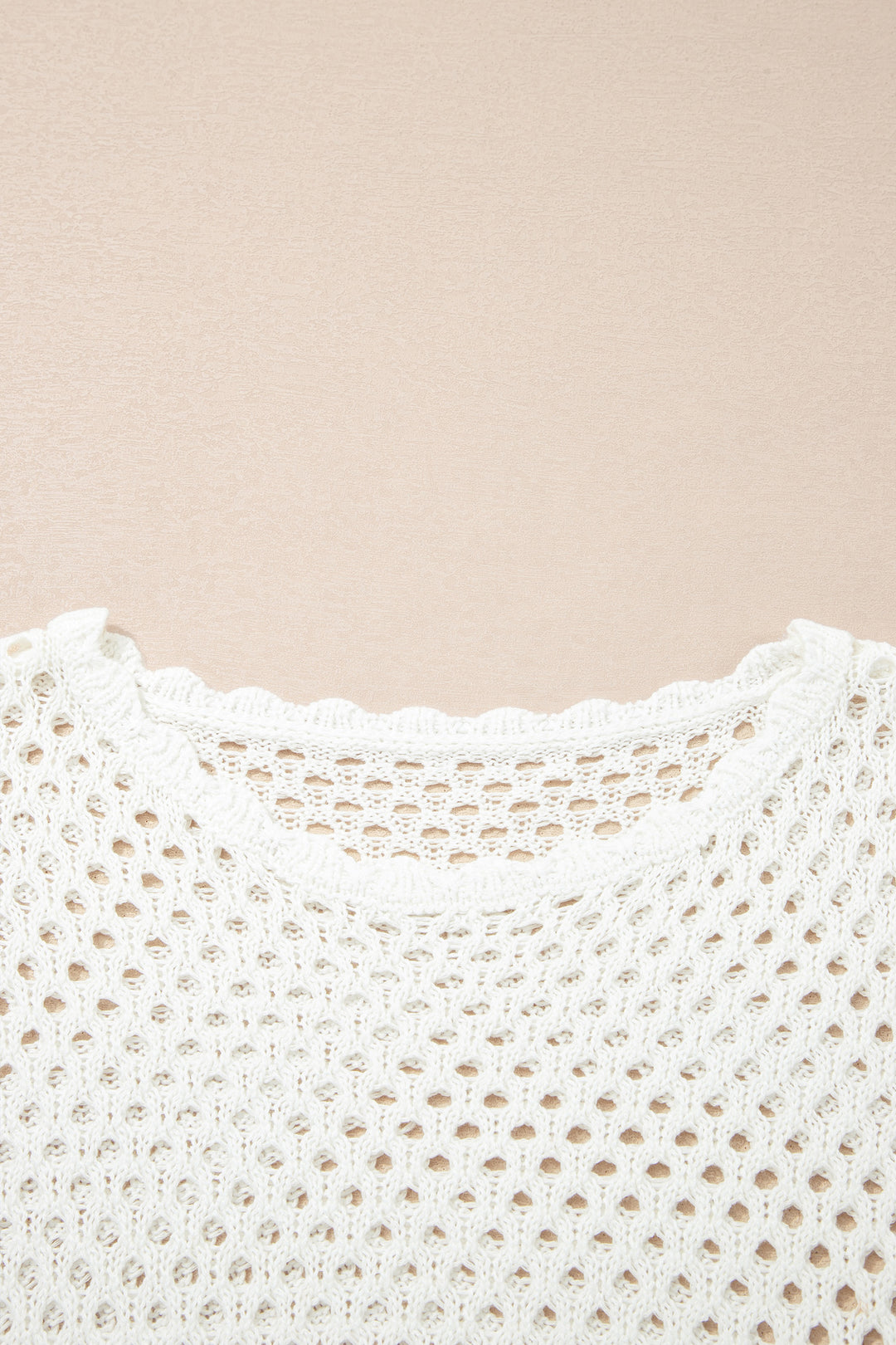 White Scalloped Trim Hollow Out Knit Long Sleeve Top