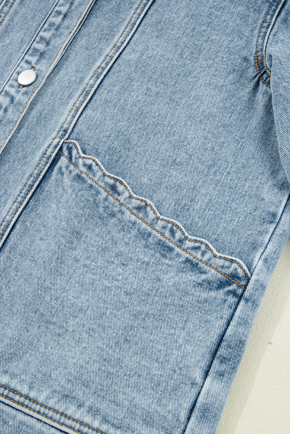Scallop Trim Collar Patched Pocket Button Up Denim Jacket